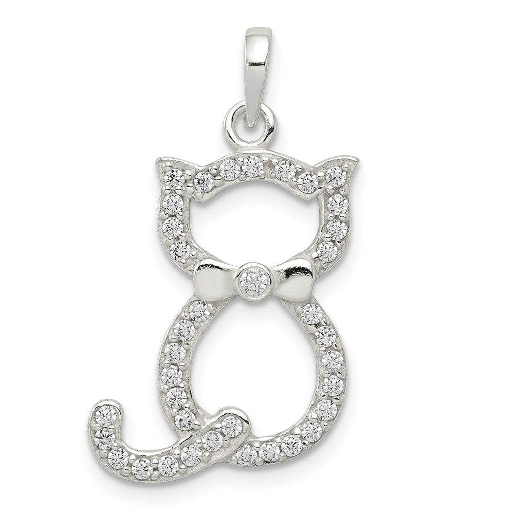 Sterlingsilber Poliert Zirkonia Katze Anhänger