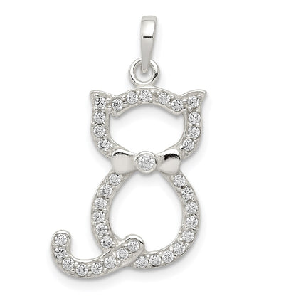 Sterlingsilber Poliert Zirkonia Katze Anhänger