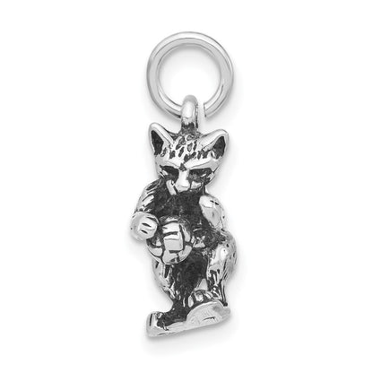 Sterlingsilber 3-d Poliert & Antikisiert Katze Playing mit Kugel Anhänger