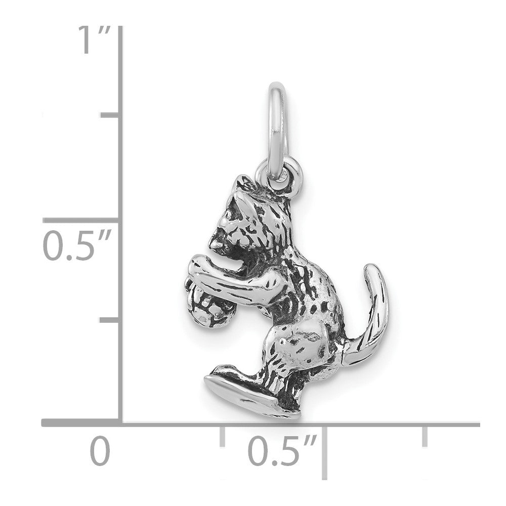 Sterlingsilber 3-d Poliert & Antikisiert Katze Playing mit Kugel Anhänger
