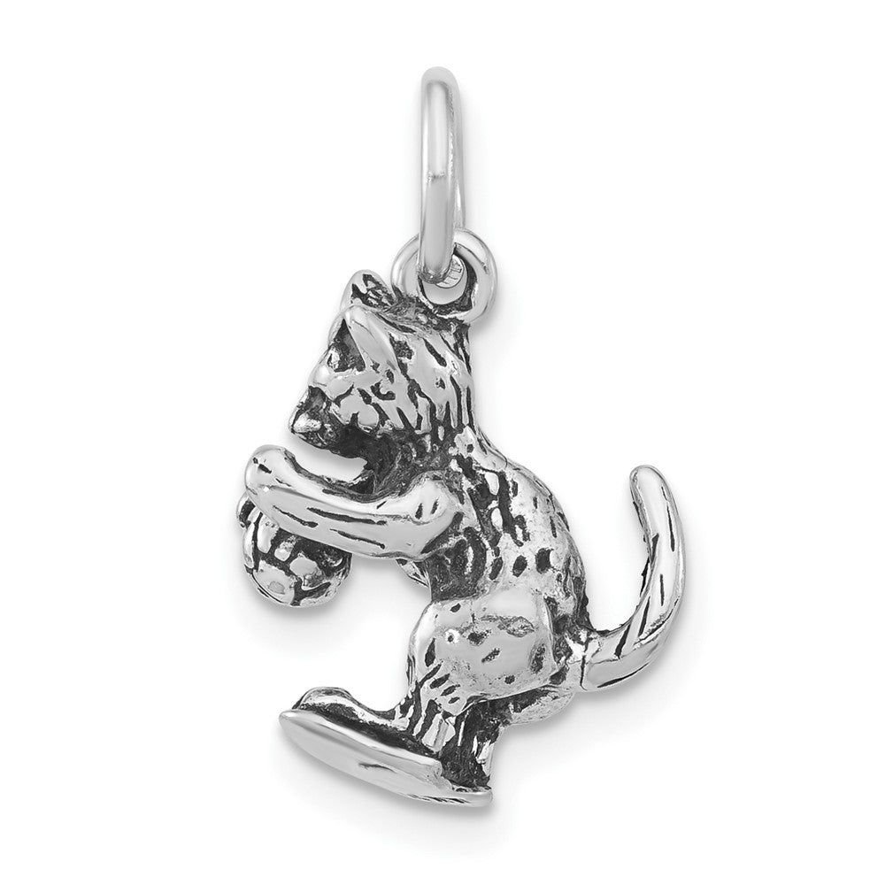 Sterlingsilber 3-d Poliert & Antikisiert Katze Playing mit Kugel Anhänger