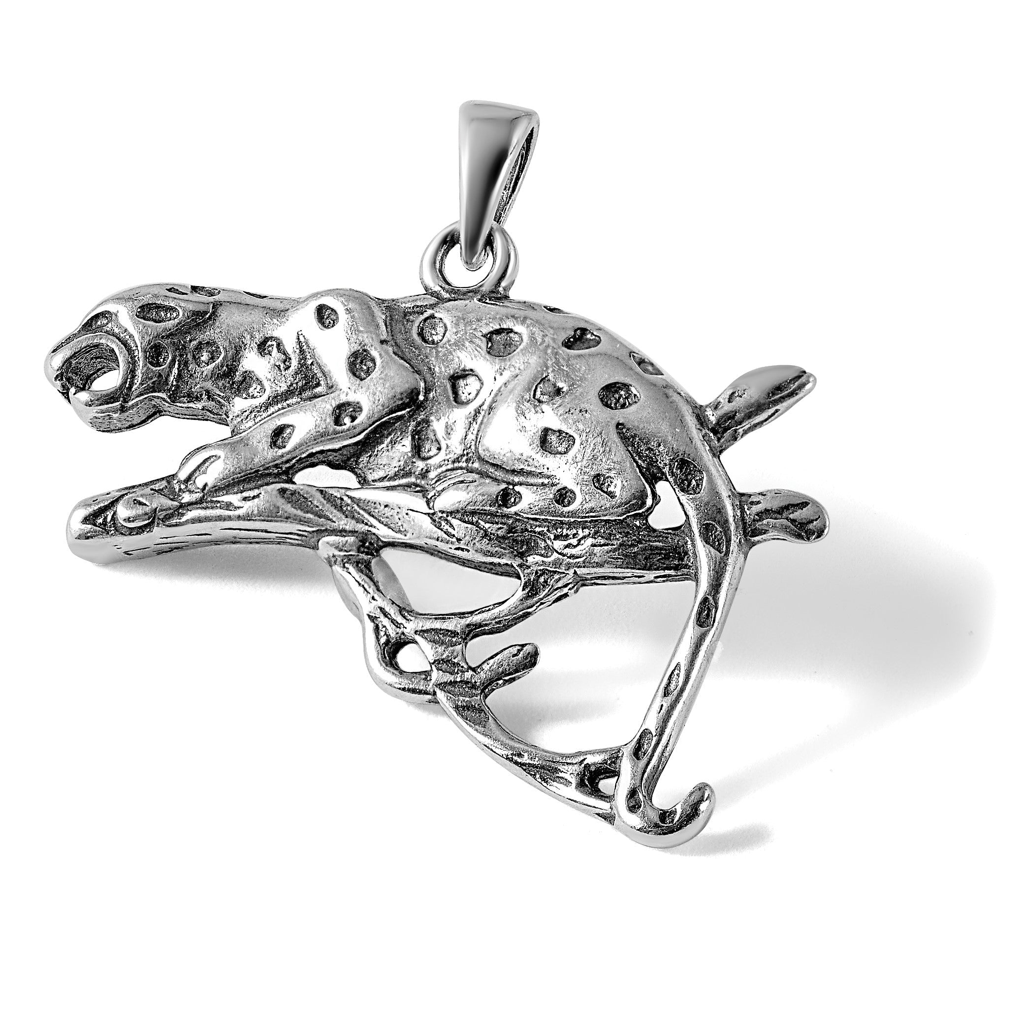 Sterlingsilber Antikisiert & Strukturiert Leopard auf Branch Anhänger