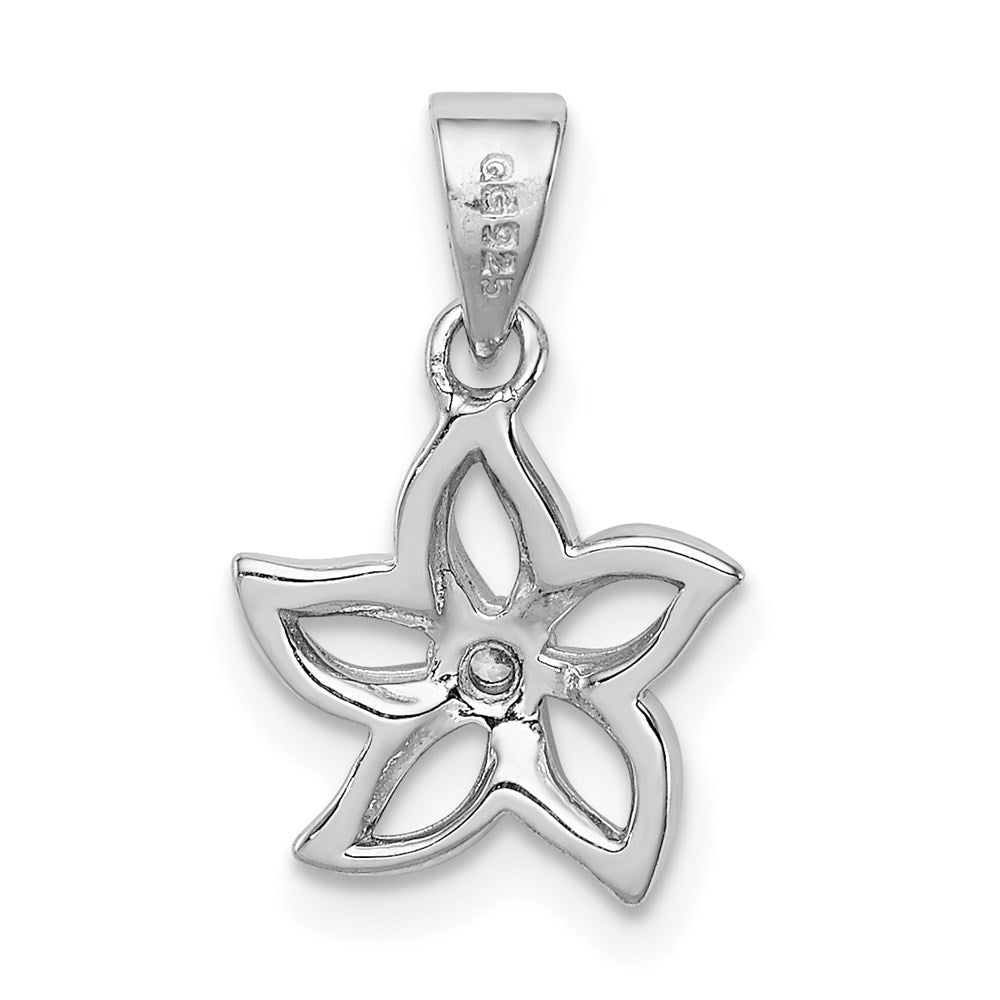 Sterlingsilber Rhodiniert Blume mit Zirkonia Anhänger