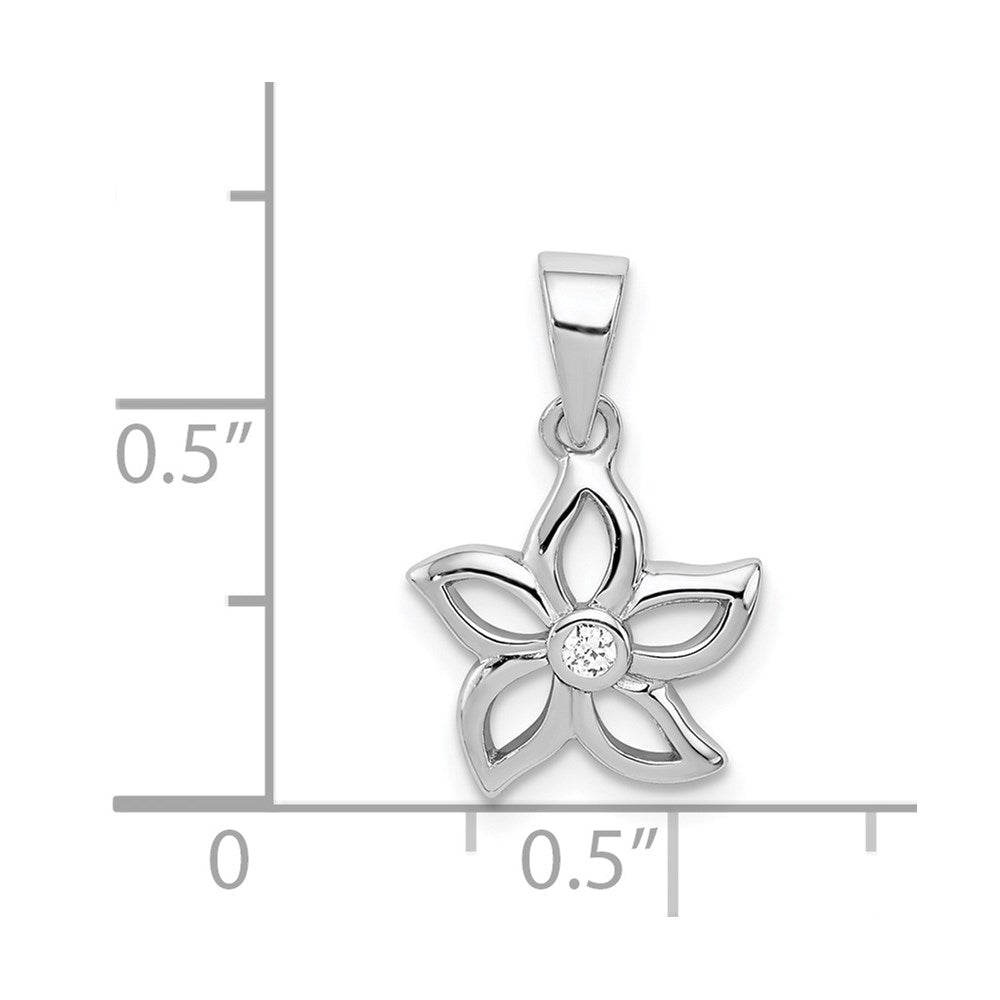 Sterlingsilber Rhodiniert Blume mit Zirkonia Anhänger