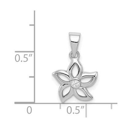 Sterlingsilber Rhodiniert Blume mit Zirkonia Anhänger