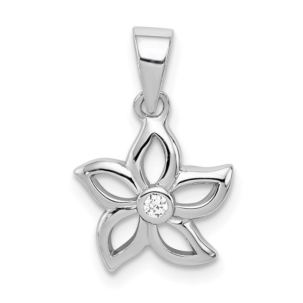 Sterlingsilber Rhodiniert Blume mit Zirkonia Anhänger