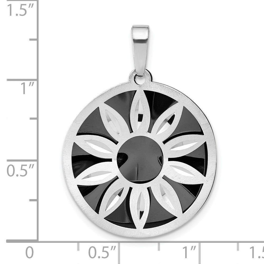 Sterlingsilber Diamantiert Satiniert Rutheniumbeschichtet Blume Anhänger