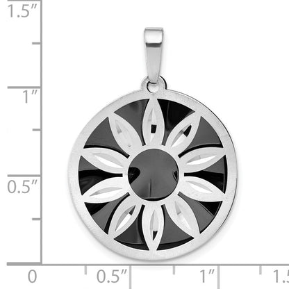 Sterlingsilber Diamantiert Satiniert Rutheniumbeschichtet Blume Anhänger