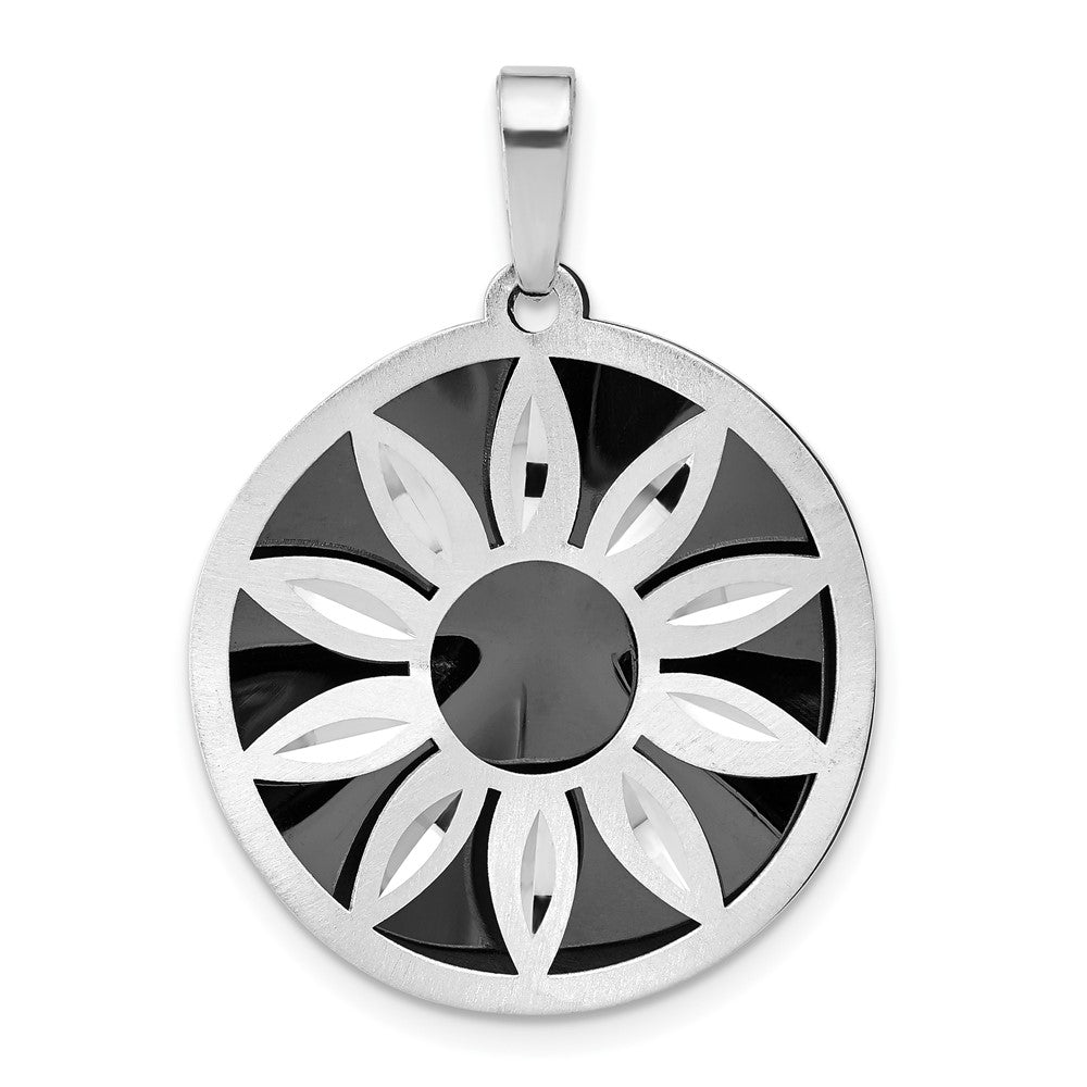 Sterlingsilber Diamantiert Satiniert Rutheniumbeschichtet Blume Anhänger