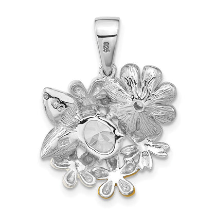 Sterlingsilber Poliert Zirkonia & Emailliert Blumen Anhänger