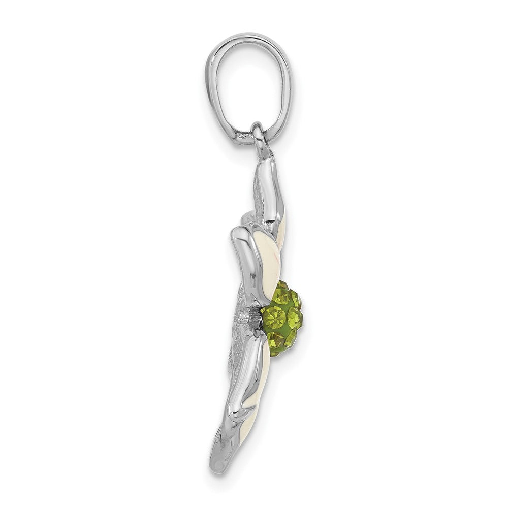 Sterlingsilber Poliert Grün Preciosa Kristall & Emailliert Blume Anhänger