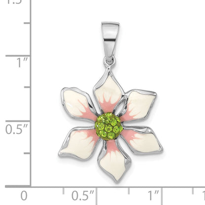 Sterlingsilber Poliert Grün Preciosa Kristall & Emailliert Blume Anhänger