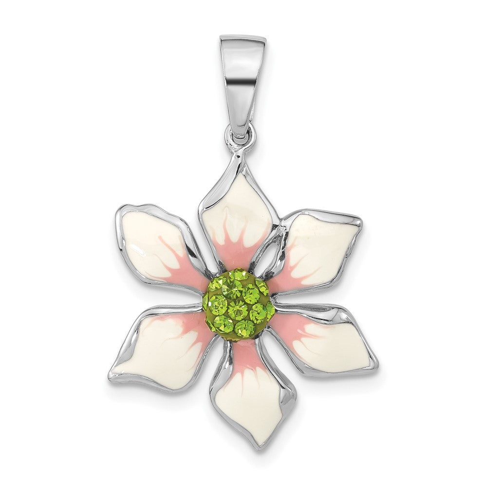 Sterlingsilber Poliert Grün Preciosa Kristall & Emailliert Blume Anhänger