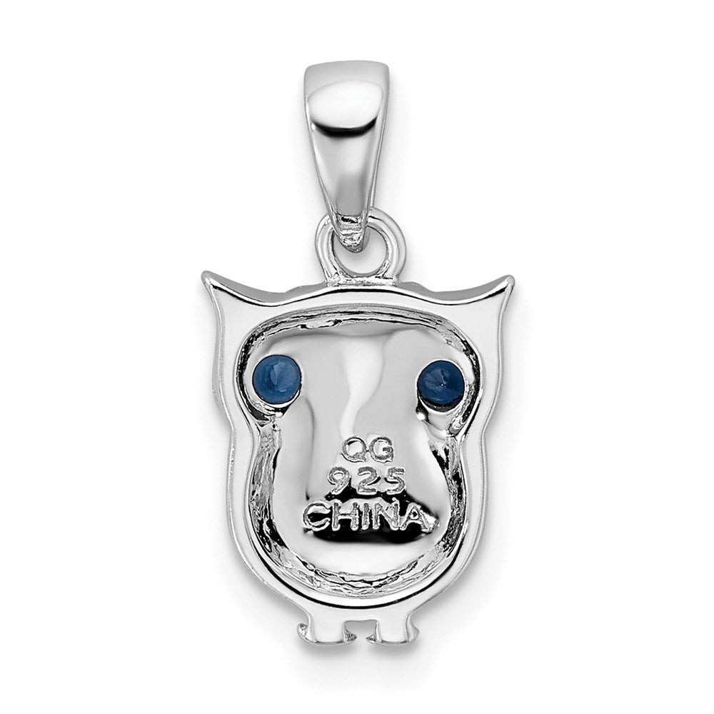Sterlingsilber Rhodiniert mit Blau Glas Eule Anhänger