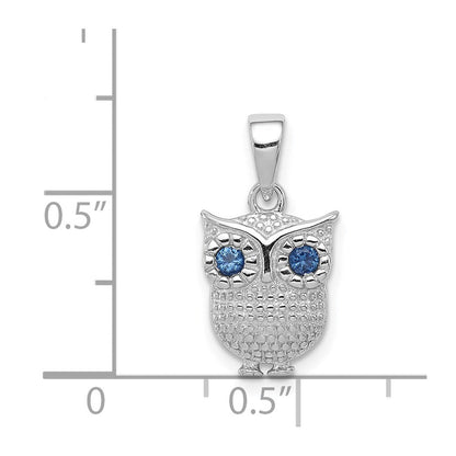 Sterlingsilber Rhodiniert mit Blau Glas Eule Anhänger