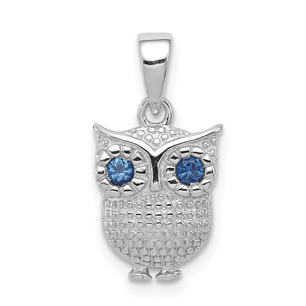 Sterlingsilber Rhodiniert mit Blau Glas Eule Anhänger