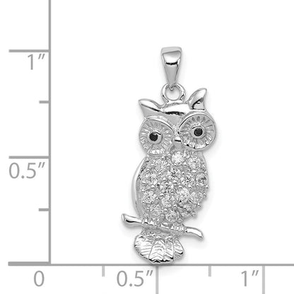 Sterlingsilber Rhodiniert Zirkonia Eule Anhänger