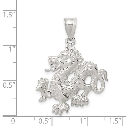 Sterlingsilber Poliert & Strukturiert Chinese Drache Anhänger