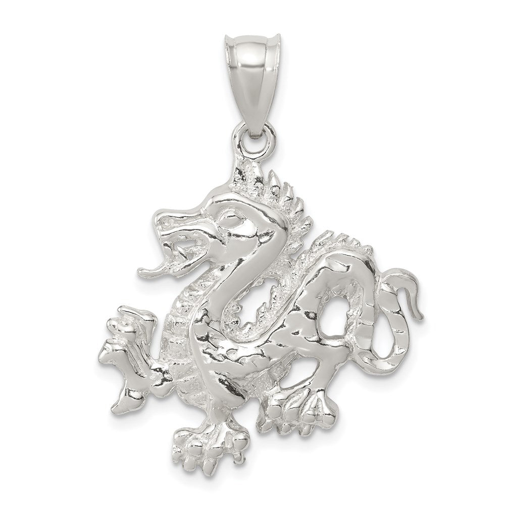 Sterlingsilber Poliert & Strukturiert Chinese Drache Anhänger