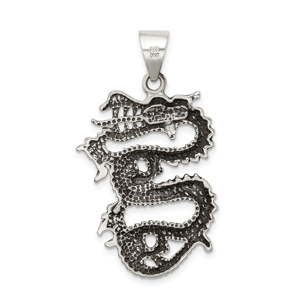 Sterlingsilber Antikisiert Drache mit Tongue Außen Anhänger