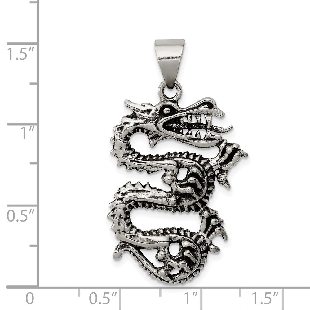 Sterlingsilber Antikisiert Drache mit Tongue Außen Anhänger