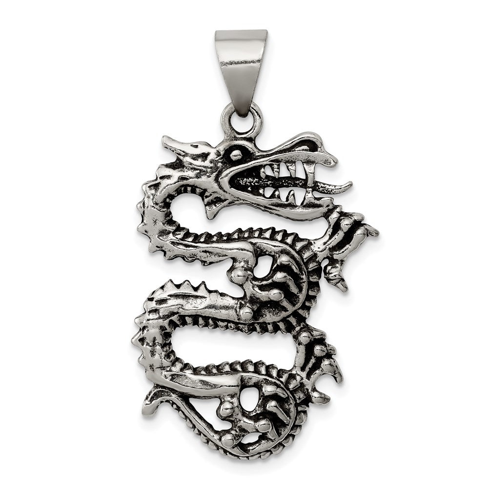 Sterlingsilber Antikisiert Drache mit Tongue Außen Anhänger