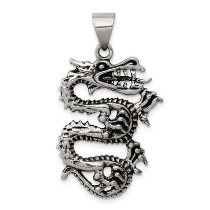 Sterlingsilber Antikisiert Drache mit Tongue Außen Anhänger
