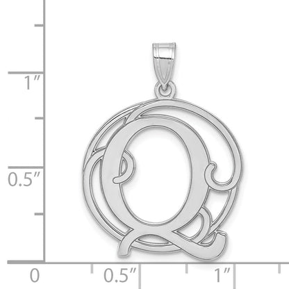 Sterlingsilber Rhodiniert Fantasie Schreibschrift Buchstabe Q Initiale Anhänger