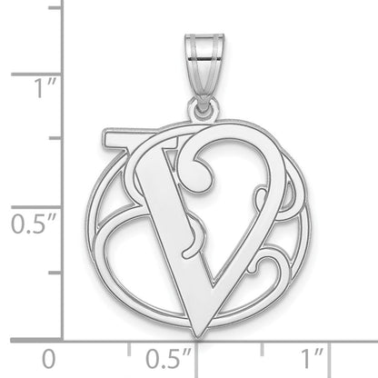 Sterlingsilber Rhodiniert Fantasie Schreibschrift Buchstabe V Initiale Anhänger