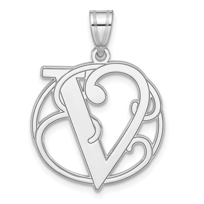 Sterlingsilber Rhodiniert Fantasie Schreibschrift Buchstabe V Initiale Anhänger