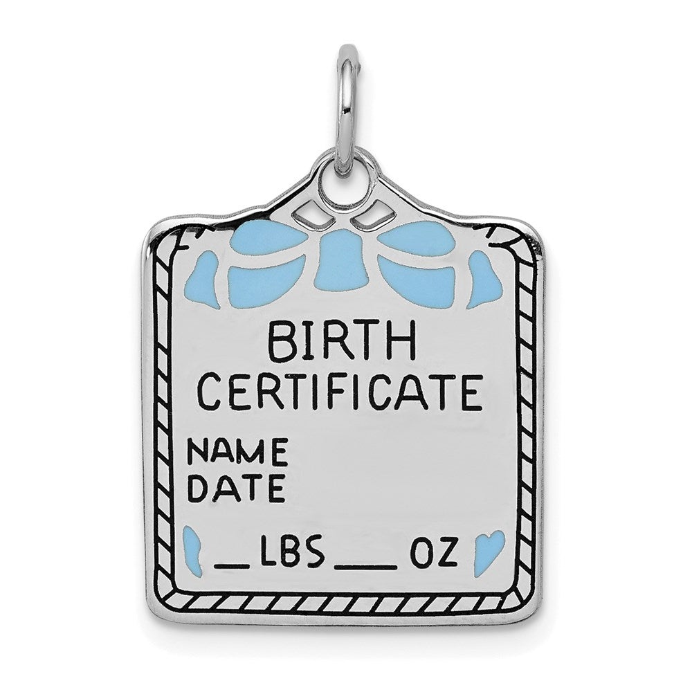 Sterlingsilber Ss Rhodiniert-plt Blau Birth Certificate Poliert Vorderseite/satin Rückseite Charm