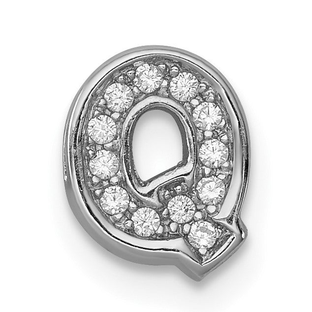 Sterlingsilber Rhodiniert Zirkonia Buchstabe Q Initiale Anhänger Charm