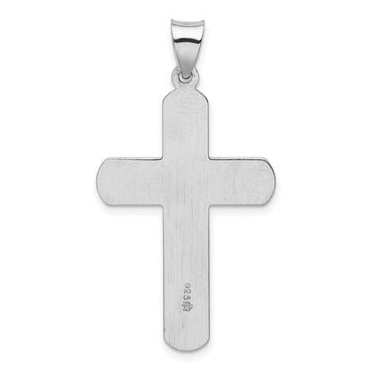 Sterlingsilber Rhodiniert Strukturiert & Poliert Kreuz Anhänger