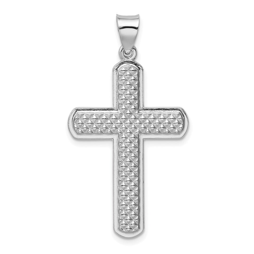 Sterlingsilber Rhodiniert Strukturiert & Poliert Kreuz Anhänger