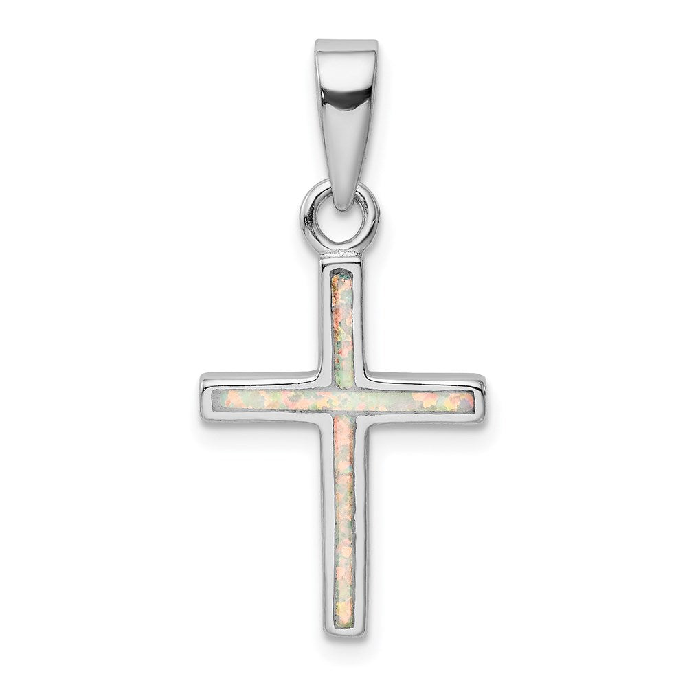 Sterlingsilber Rhodiniert Weiß Im Labor Erzeugt Opal Kreuz Anhänger