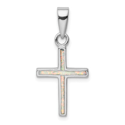 Sterlingsilber Rhodiniert Weiß Im Labor Erzeugt Opal Kreuz Anhänger