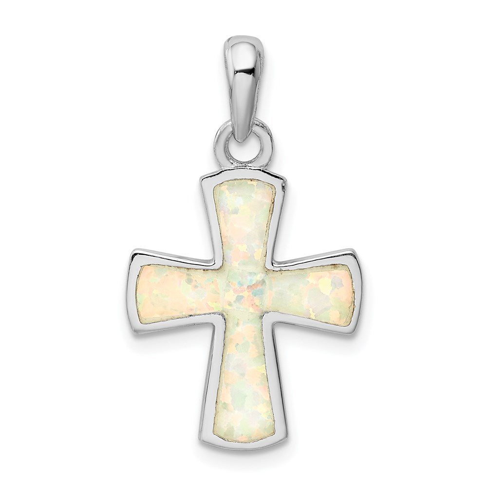 Sterlingsilber Rhodiniert Weiß Im Labor Erzeugt Opal Kreuz Anhänger