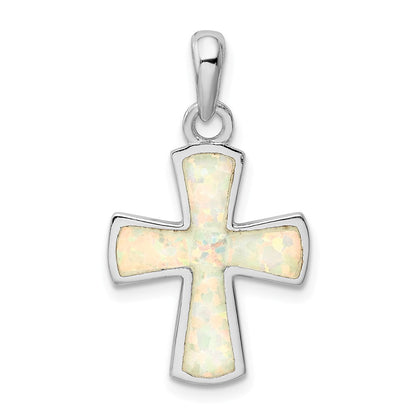 Sterlingsilber Rhodiniert Weiß Im Labor Erzeugt Opal Kreuz Anhänger