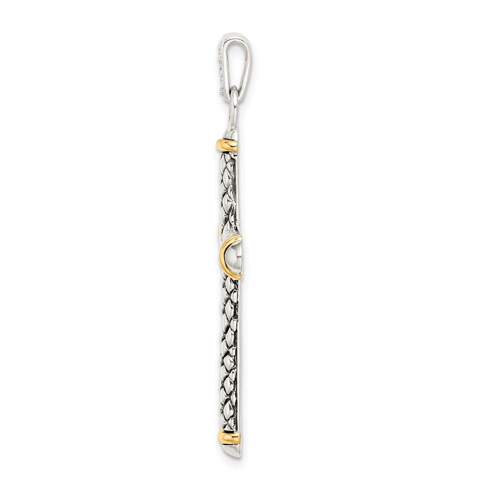 Silber/14K Bicolor Sterlingsilber mit 14K Weiß Topas auf Bail Antikisiert Kreuz Anhänger