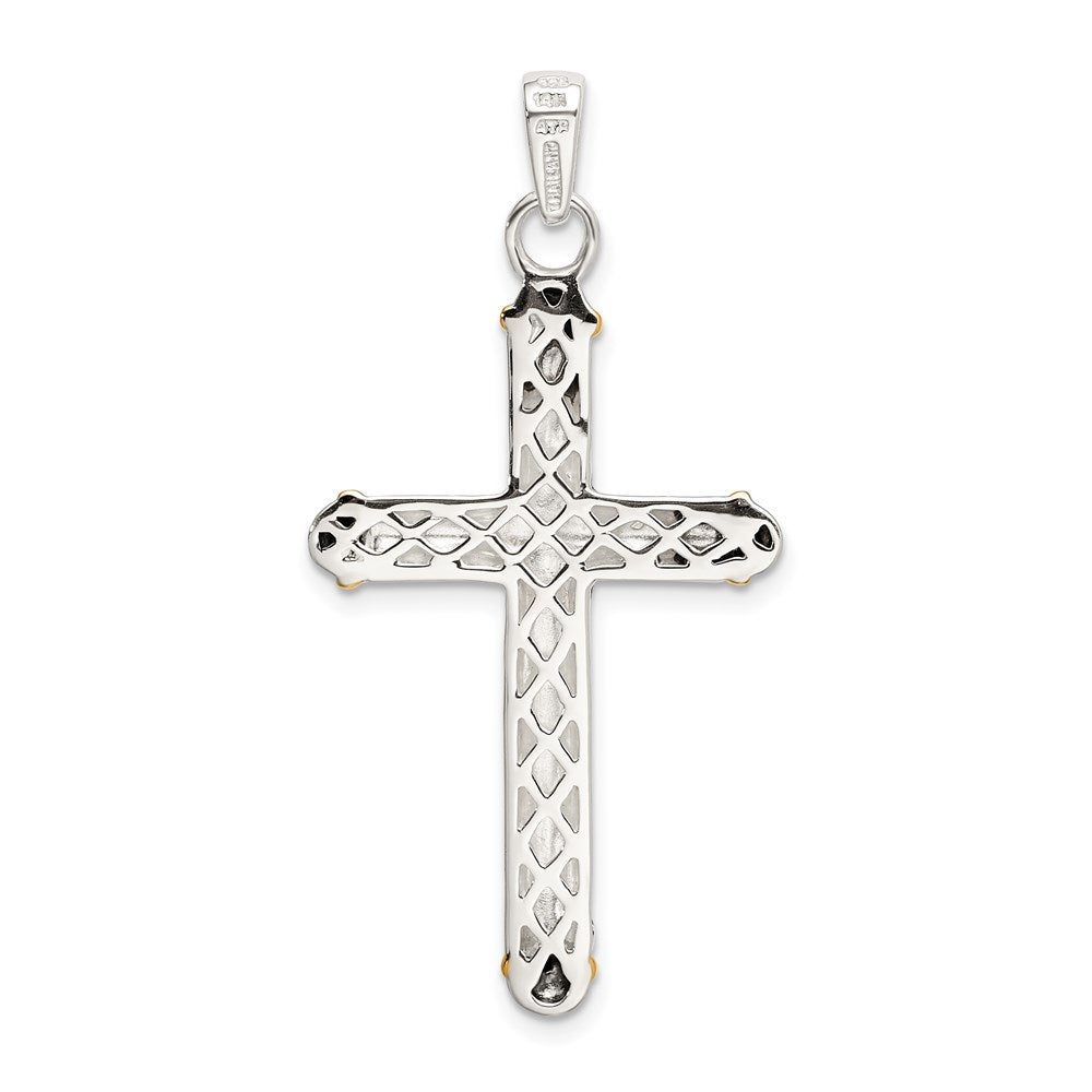 Silber/14K Bicolor Sterlingsilber mit 14K Weiß Topas auf Bail Antikisiert Kreuz Anhänger