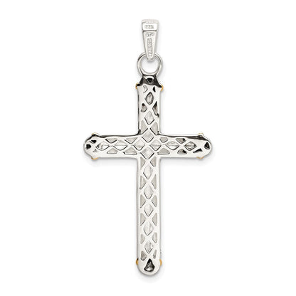 Silber/14K Bicolor Sterlingsilber mit 14K Weiß Topas auf Bail Antikisiert Kreuz Anhänger