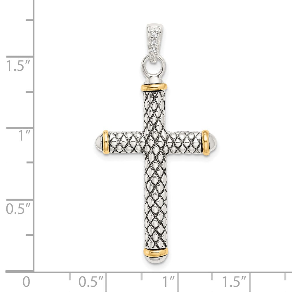 Silber/14K Bicolor Sterlingsilber mit 14K Weiß Topas auf Bail Antikisiert Kreuz Anhänger