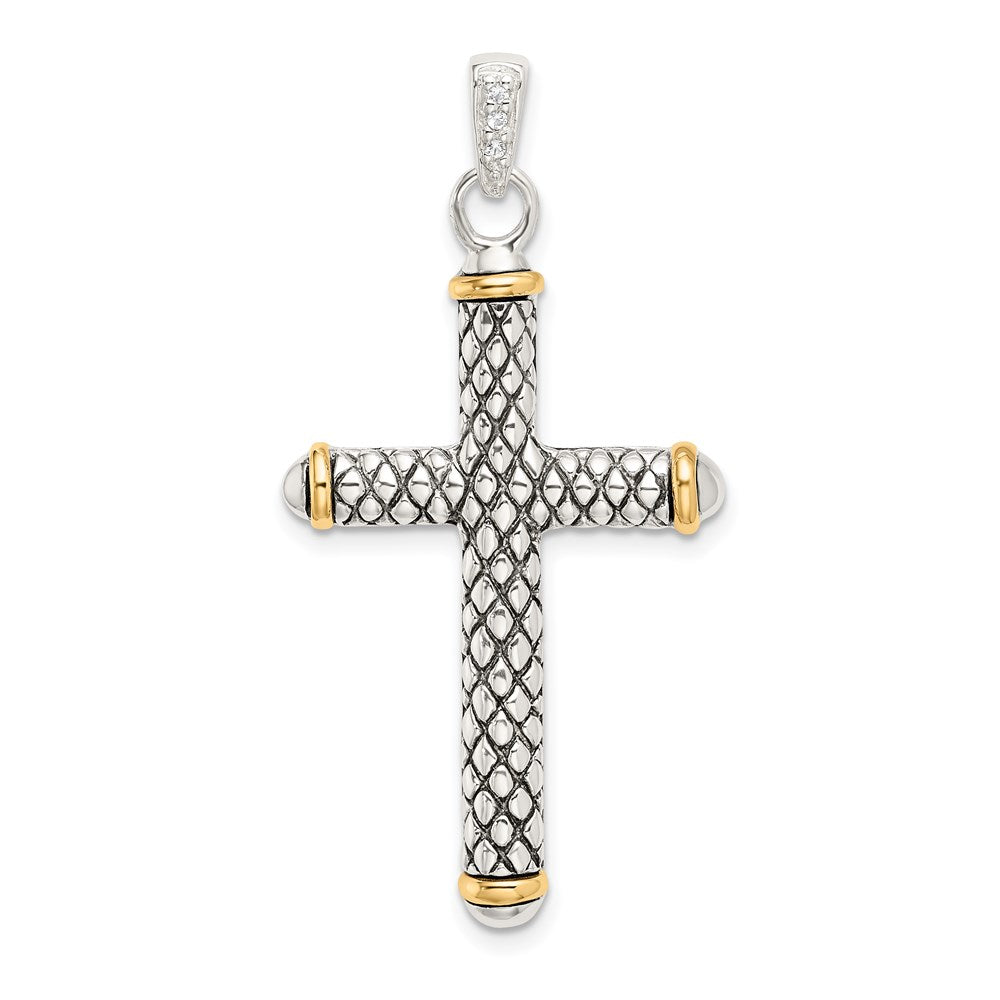 Silber/14K Bicolor Sterlingsilber mit 14K Weiß Topas auf Bail Antikisiert Kreuz Anhänger