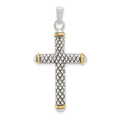 Silber/14K Bicolor Sterlingsilber mit 14K Weiß Topas auf Bail Antikisiert Kreuz Anhänger