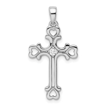 Sterlingsilber Rhodiniert Zirkonia Herz Kreuz Anhänger