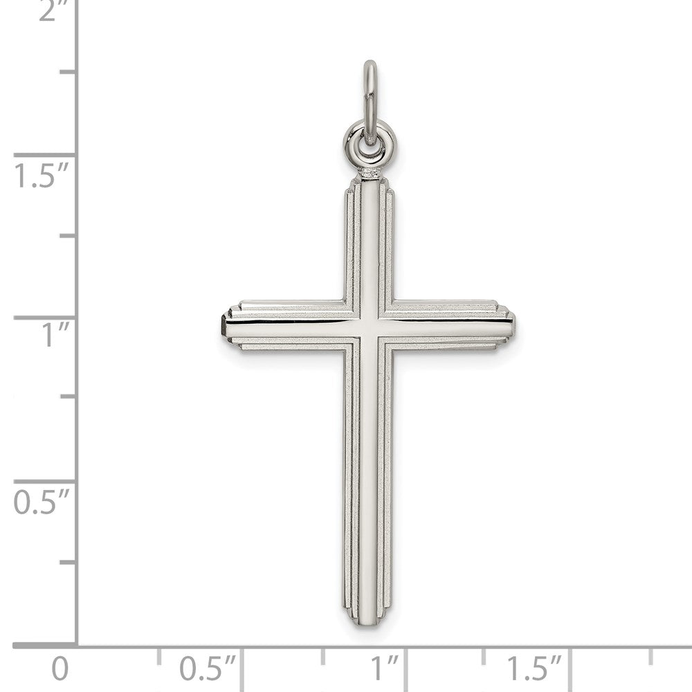 Sterlingsilber Poliert Gerillt Kreuz Anhänger