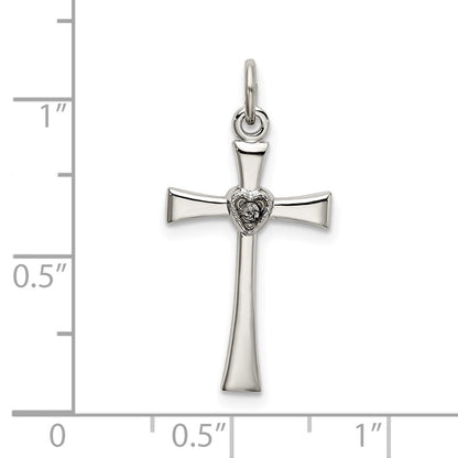 Sterlingsilber Poliert Zirkonia Herz Kreuz Anhänger