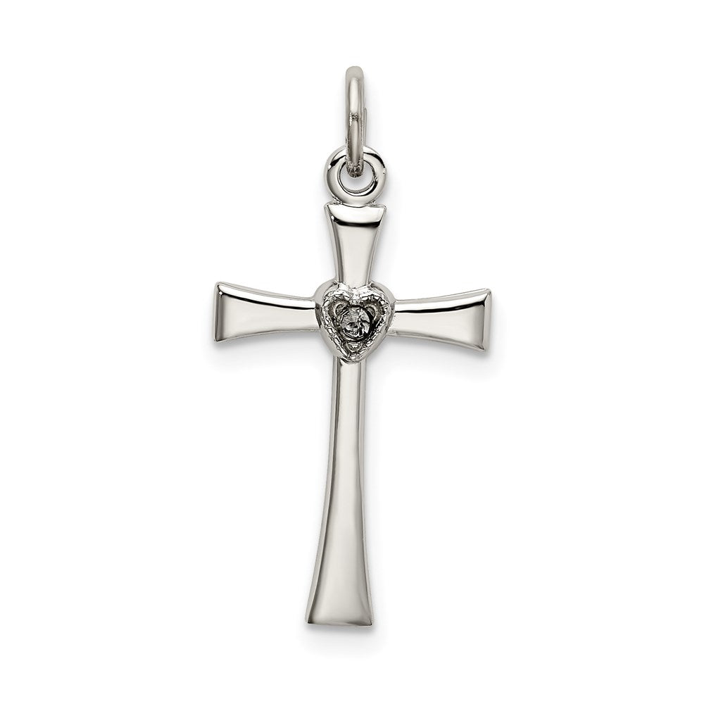 Sterlingsilber Poliert Zirkonia Herz Kreuz Anhänger