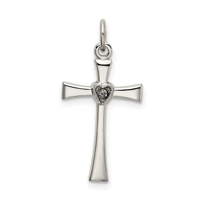 Sterlingsilber Poliert Zirkonia Herz Kreuz Anhänger