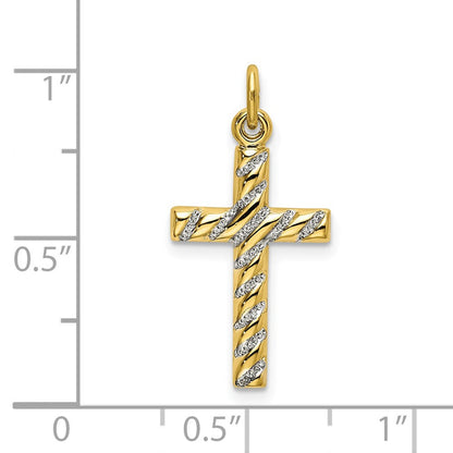 Sterlingsilber Vergoldet Poliert und Texture Kreuz Anhänger